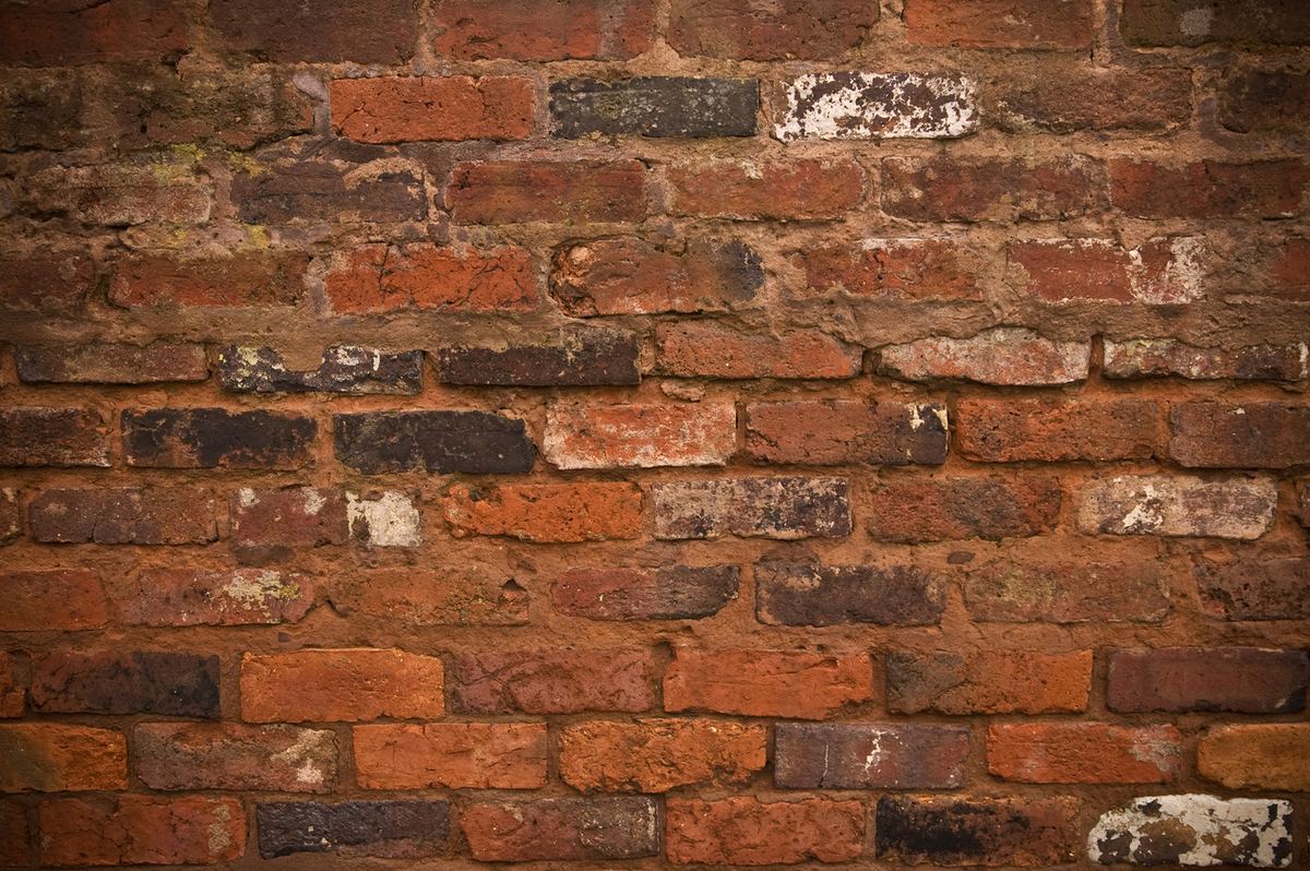 Exposed brick wall inside the old bank building